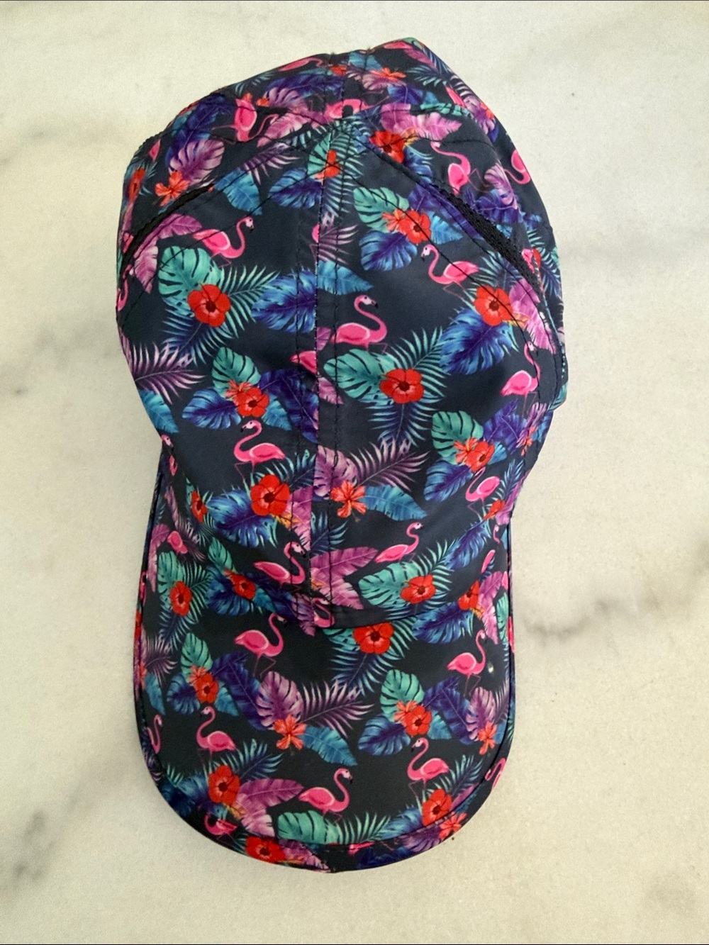 Tropical Flamingo Print Women's Baseball Cap - Navy Pink Floral - Picture 4 of 5
